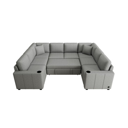 Multi-functional U-shaped Sectional Sofa Convertible Pull-out Bed Gray Chenille 107.1'
