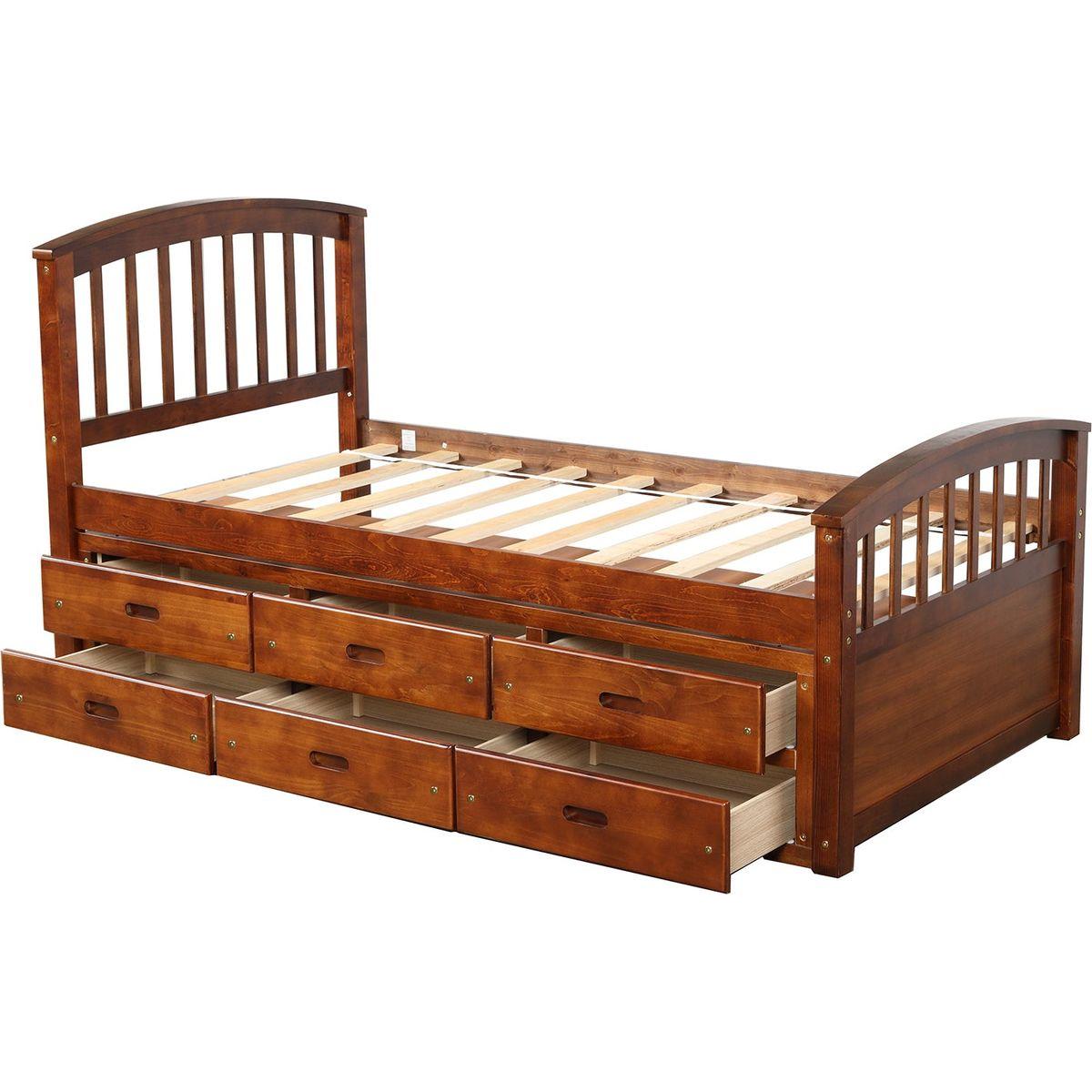 Twin Size Platform Storage Bed Solid Wood Bed with 6 Drawers