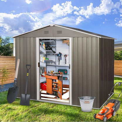 6ft x 8ft Outdoor Metal Storage Shed with Floor Base,Gray(SKU: W540S00012)