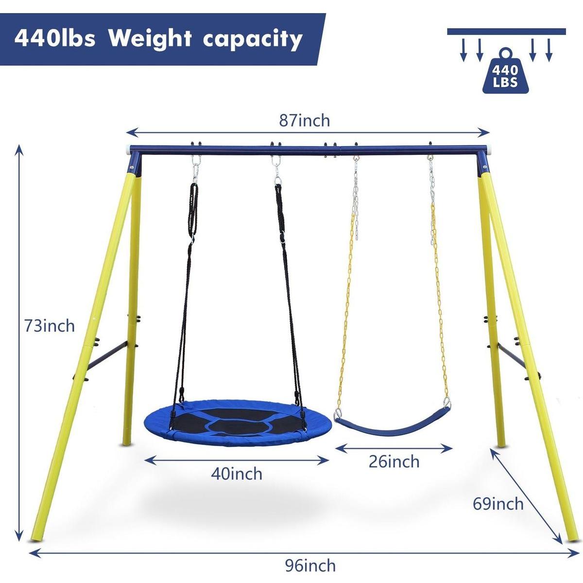 Indoor/Outdoor Metal Swing Set with Safety Belt for Backyard