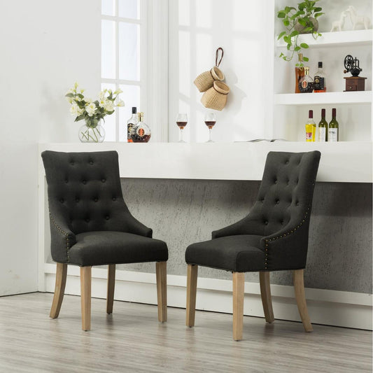 Charcoal Button Tufted Solid Wood Wingback Hostess Chairs with Nail Heads Set of 2