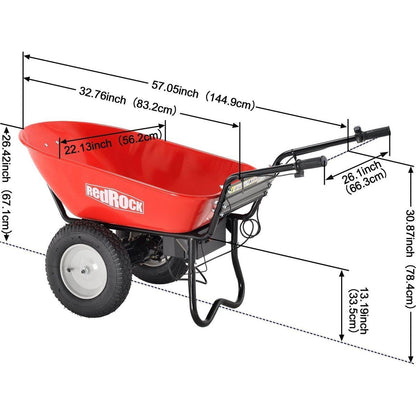RedRock Wheelbarrow Utility Cart Electric Powered 24V DC 180W AGM Battery 330lbs (150kgs) Max Capacity Barrel Dump Material Debris Hauler