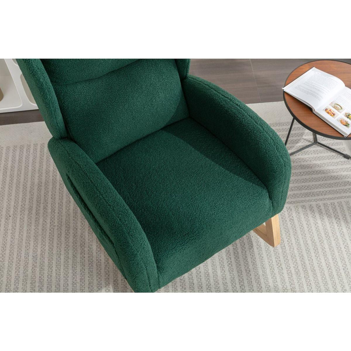 Teddy Fabric Rocking Chair With Packet Wood Legs,Green