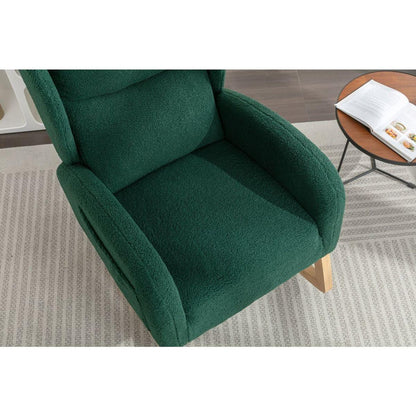 Teddy Fabric Rocking Chair With Packet Wood Legs,Green