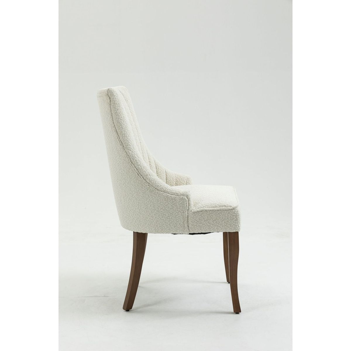 Exquisite White Boucle Upholstered Strip Back Dining Chair with Solid Wood Legs 2 Pcs