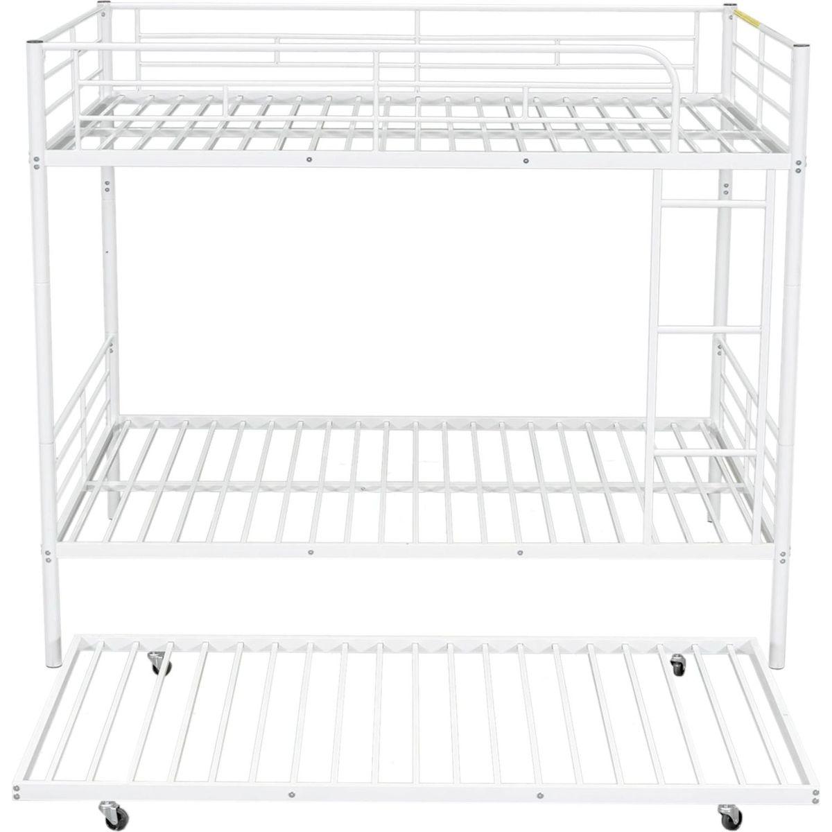 Full Over Full Metal Bunk Bed with Trundle, White
