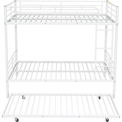 Full Over Full Metal Bunk Bed with Trundle, White