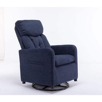 Linen Fabric Swivel Rocking Chair Gilder Chair With Pocket,Navy Blue