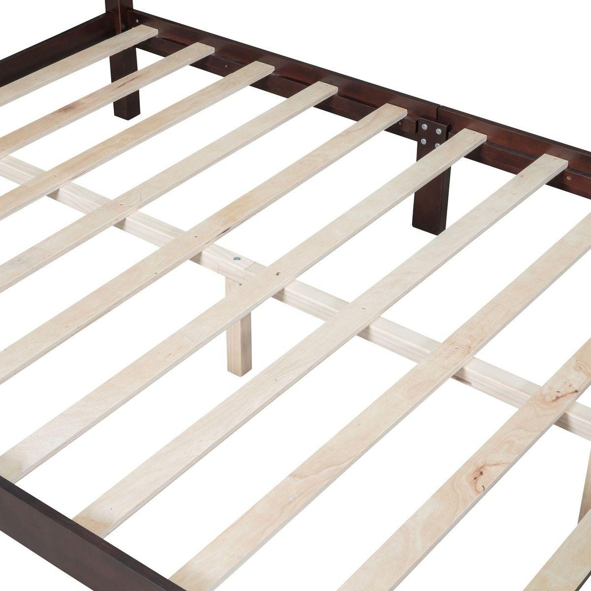 Queen Size Wood Platform Bed Frame,Retro Style Platform Bed with Wooden Slat Support,Dark Walnut