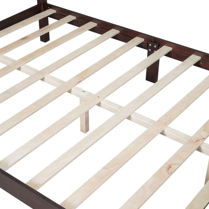 Queen Size Wood Platform Bed Frame,Retro Style Platform Bed with Wooden Slat Support,Dark Walnut