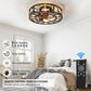 Caged Ceiling Fan with Lights Remote Control, Low Profile Flush Mount Farmhouse Modern Ceiling fans, 6 Speeds Reversible Blades, 5 LED Bulbs Include(Black)