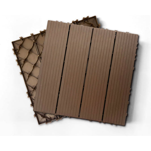 Plastic Composite Deck Tiles Set of 35pcs, Composite Decking Resist Rust, Water, Weather, Indoor&Outdoor, Easy to DIY & Maintain, Ideal for Patios, Balconies, Rooftops, Decks, 12x12i Light Coffee