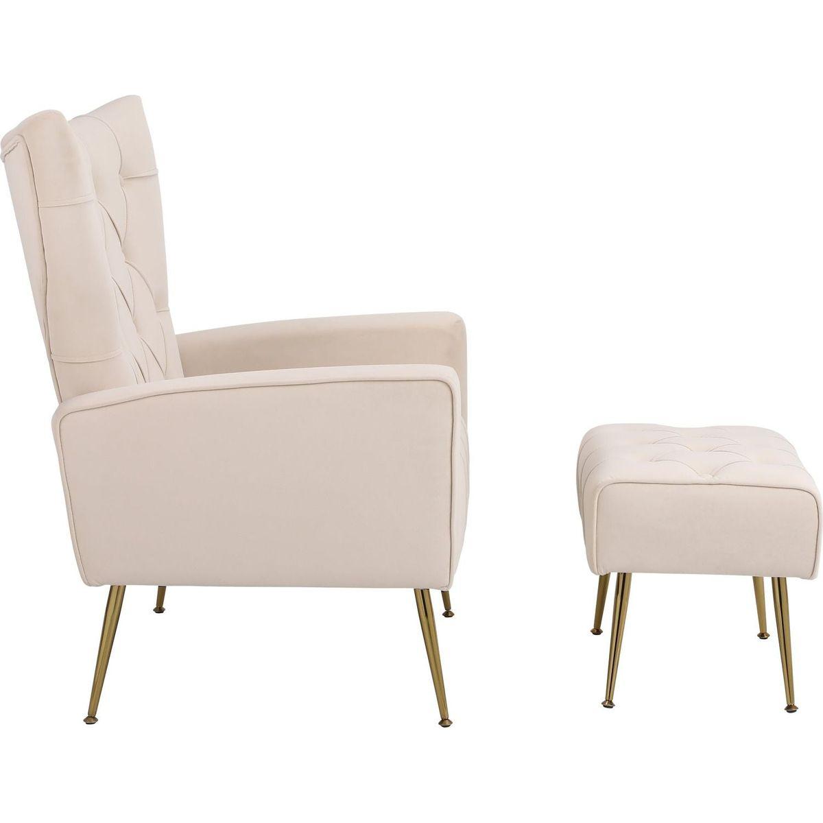 Modern Accent Chair with Ottoman, Comfy Armchair for Living Room, Bedroom, Apartment, Office (Beige)