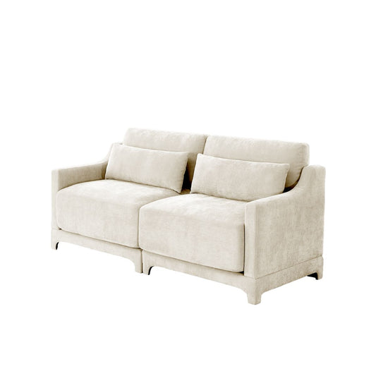 Elegant Two-Seater Chenille Fabric Sofa with Lumbar Pillows and Ergonomic Design in Beige