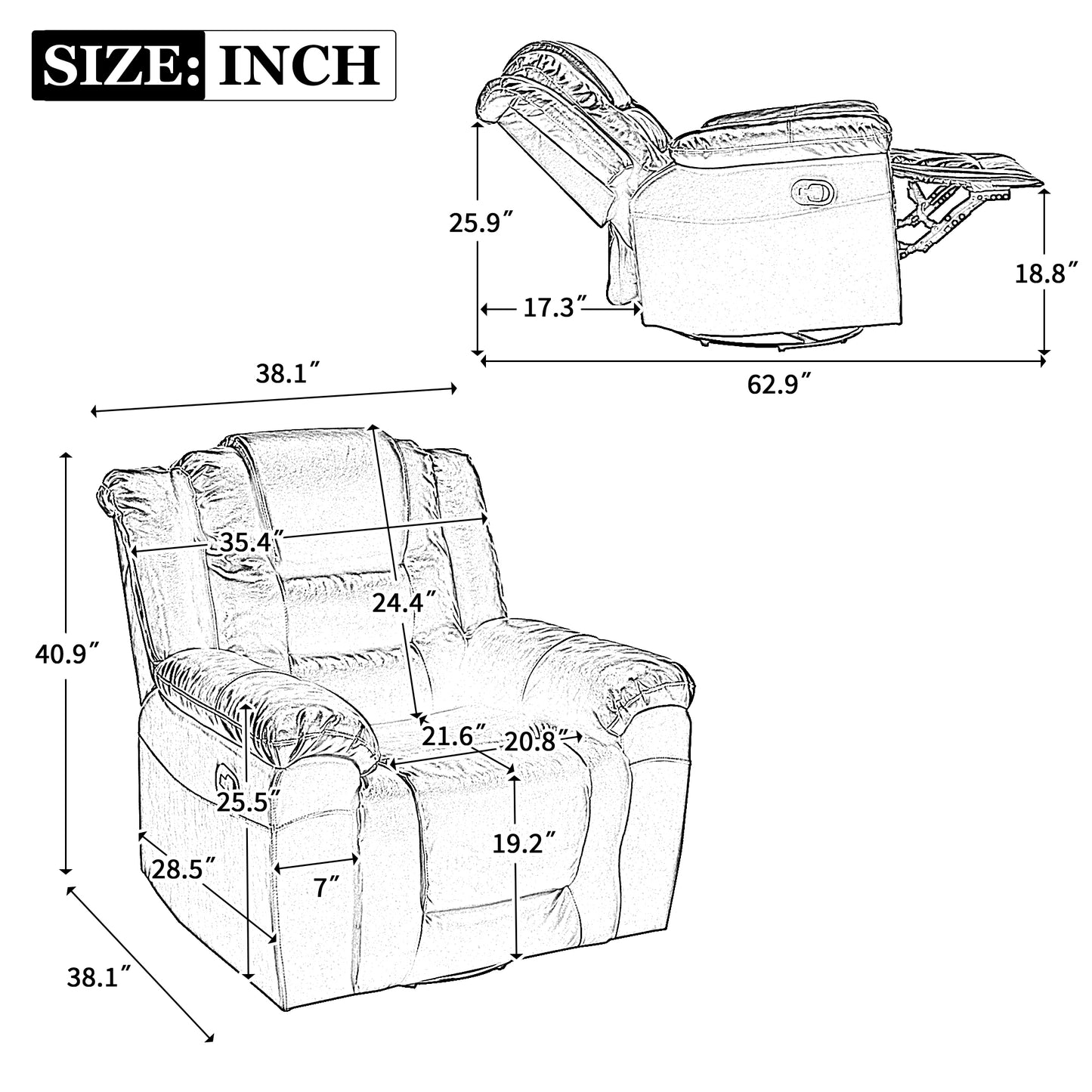 360Swivel and Rocking Home Theater Recliner Manual Recliner Chair with Wide Armrest for Living Room,Bedroom, Grey