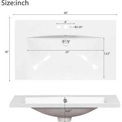 30" Bathroom Vanity with Resin Sink Combo,Solid Wood Frame Bathroom Storage Cabinet, Freestanding Vanity Set with 3 Drawers& Soft Closing Doors