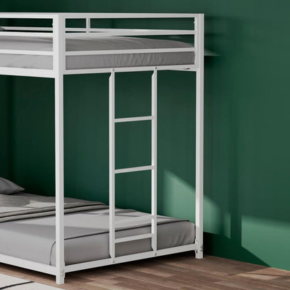 Adam Sturdy Twin over Twin Metal Bunk White for Kids and Adult, Low Profile and Easy Climbing with Stable Ladder