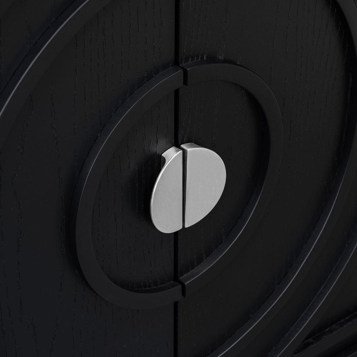 Retro Sideboard door with Circular Groove Design Round Metal Door Handle for Entrance, Dining Room, Living Room (Black)