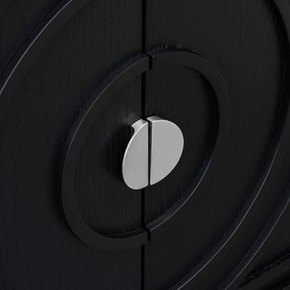Retro Sideboard door with Circular Groove Design Round Metal Door Handle for Entrance, Dining Room, Living Room (Black)