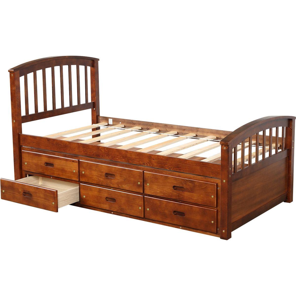 Twin Size Platform Storage Bed Solid Wood Bed with 6 Drawers