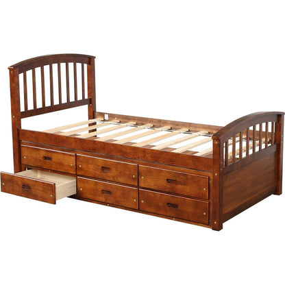 Twin Size Platform Storage Bed Solid Wood Bed with 6 Drawers