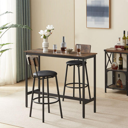 Bar Table Set with 2 Bar stools PU Soft seat with backrest, Rustic Brown, 43.31" L x 15.75" W x 35.43" H.