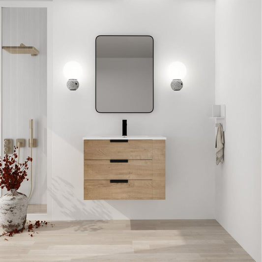 30 Inch Wall Mounting Bathroomg Vanity With Sink, Soft Close Drawer and Side Shelf-GGRB3020MOWH