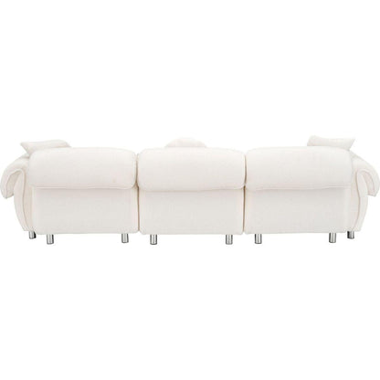 beige teddy-wool fabric with 3 pillows, three-seat sofa can be placed in living room and other scenes