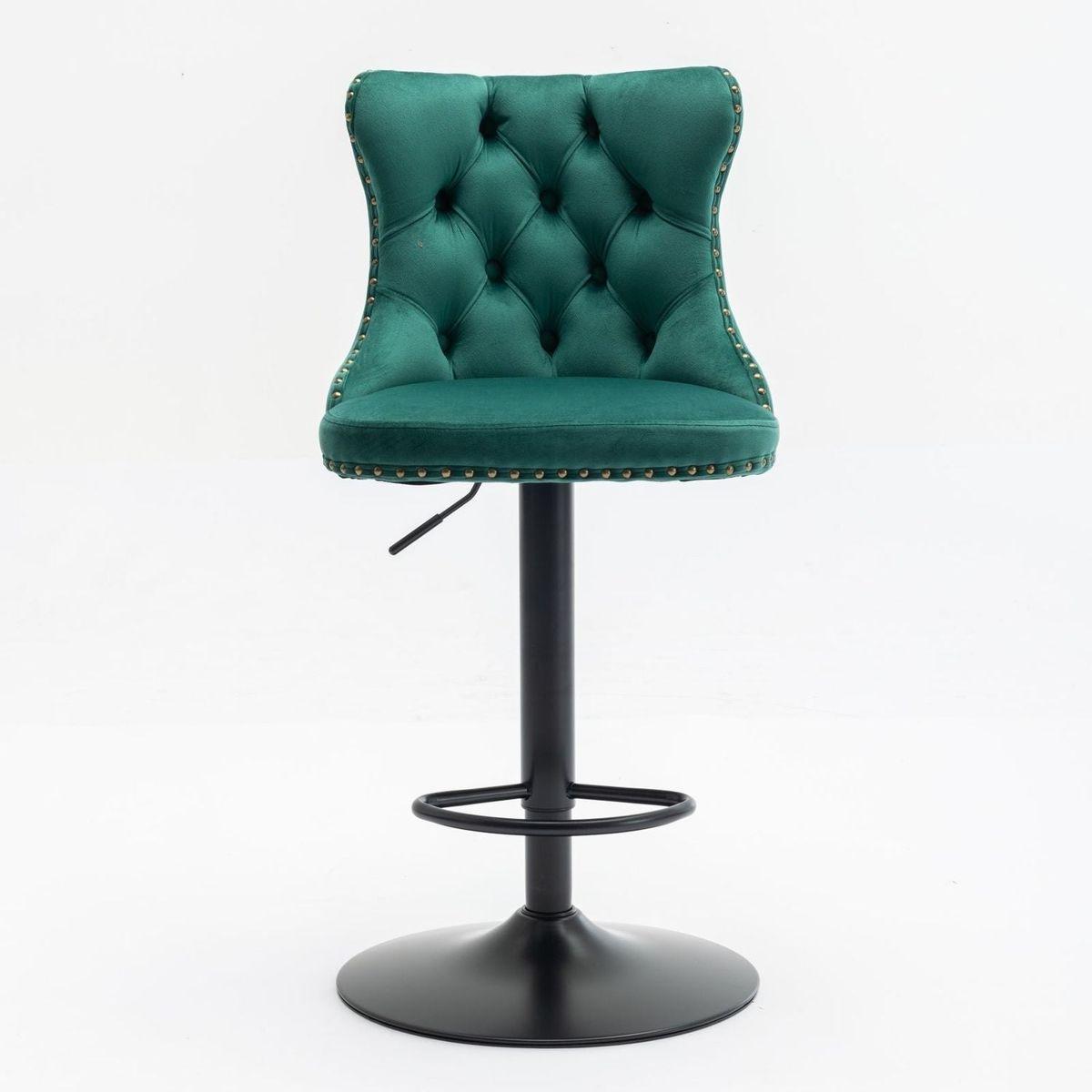 Swivel Velvet Barstools Adjusatble Seat Height from 25-33 Inch,17.7inch base, Modern Upholstered Bar Stools with Backs Comfortable Tufted for Home Pub and Kitchen Island,Green,Set of 2