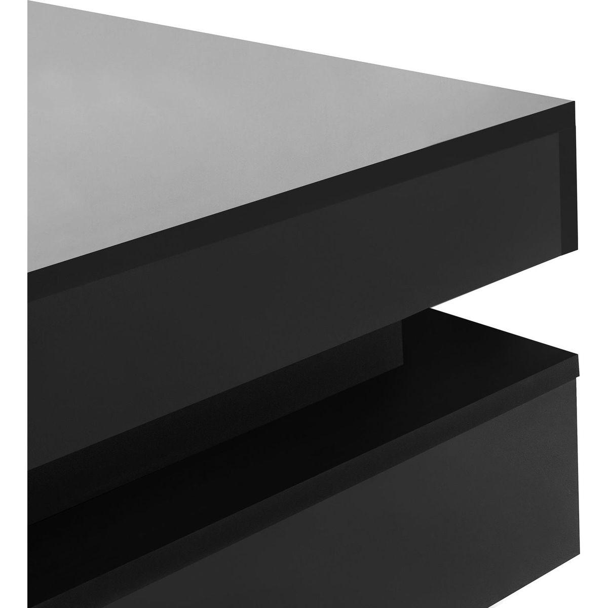 Modern High Gloss Coffee Table with 4 Drawers, Multi-Storage Square Cocktail Tea Table with Wood Grain Legs, Center Table for Living Room, 31.5"x31.5", Black