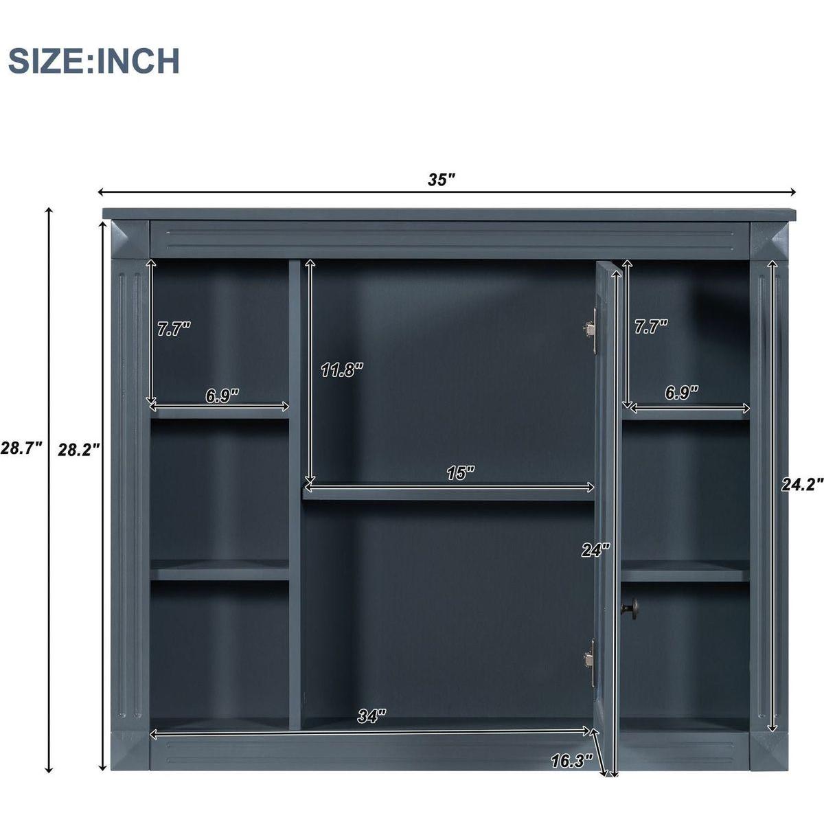 35" x 28" Wall Mounted Bathroom Storage Cabinet, Medicine Cabinet, Modern Bathroom Wall Cabinet with Mirror, Mirror Cabinet with 6 Open Shelves (Not Include Bathroom Vanity)