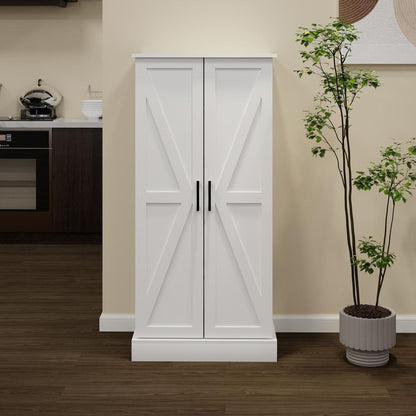 50" LED Kitchen Pantry Cabinet,Freestanding Buffet Cupboards Sideboard with 2 Doors with Racks and Shelves for Kitchen, Living Room and Dining Room-White