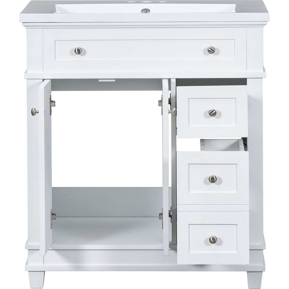 30" Bathroom Vanity Cabinet with Sink Combo Set, Undermount Resin Sink, Free Standing Vanity Set with 2 Drawers& Soft Closing Doors, Solid Wood Frame Bathroom Cabinet, White