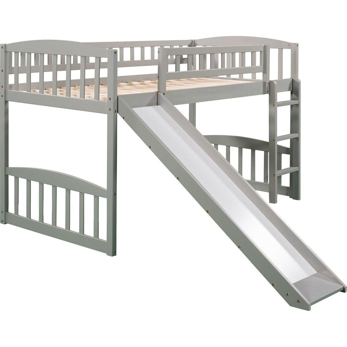 Twin size Loft Bed with Slide and Ladder, Gray