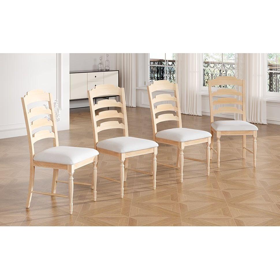 Vintage Traditional 4-Piece Upholstered Dining Chairs, Serrated Dining Backs, Natural