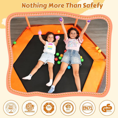 6FT Toddlers Trampoline with Safety Enclosure Net and Ocean Balls, Fully Protected Indoor Trampoline and Ball Pit Balls for Kids, Easy Assembly Lotus Shape for Spaciousness