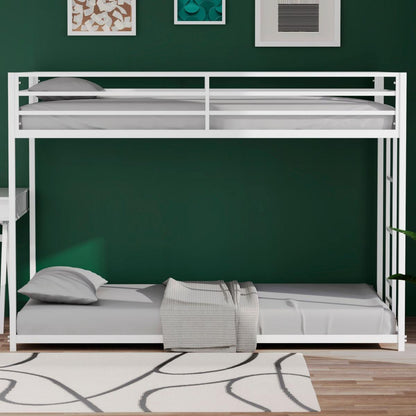 Adam Sturdy Twin over Twin Metal Bunk White for Kids and Adult, Low Profile and Easy Climbing with Stable Ladder