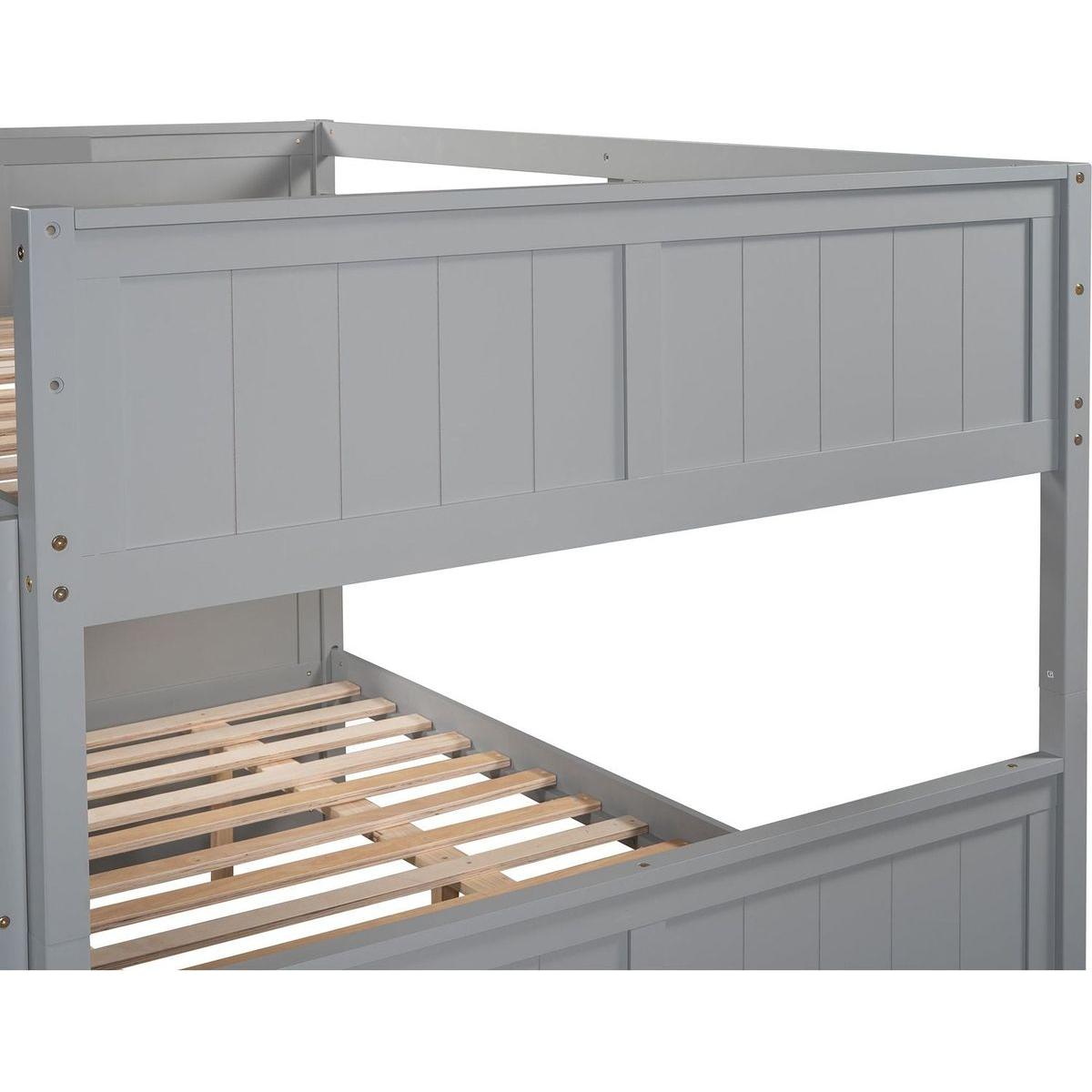 Full Over Full Bunk Bed with Twin Size Trundle, Gray