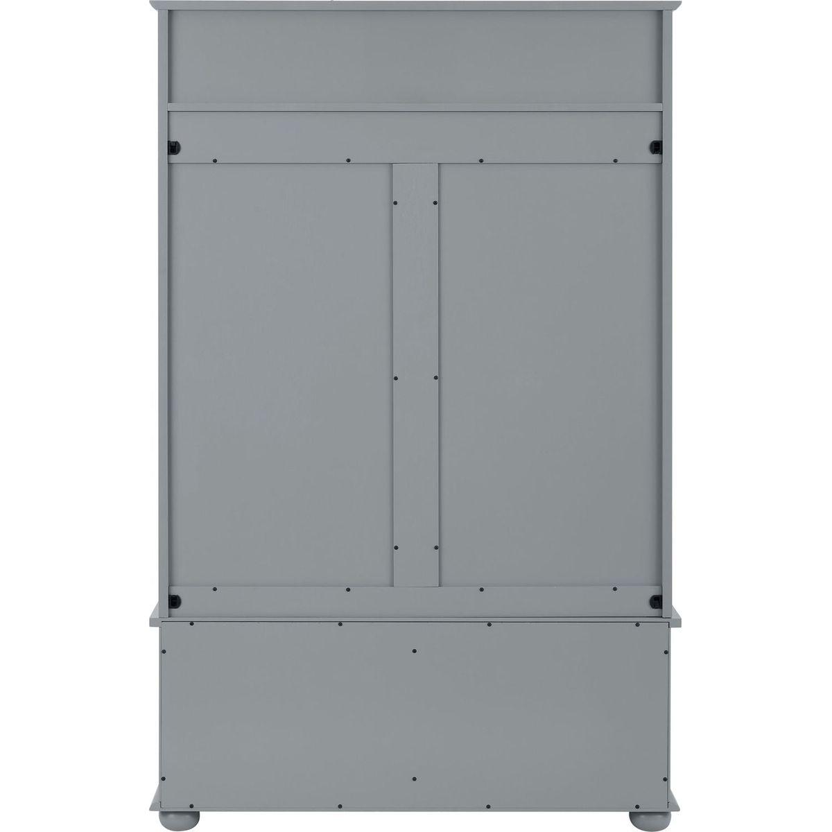 Classic Cosatal Style Hall Tree Entryway Bench with Open Shelves and Shoe Cabinets, SOLID WOOD Feet, Gray, 40"Wx18.5"Dx64.5"H