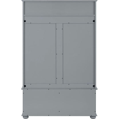 Classic Cosatal Style Hall Tree Entryway Bench with Open Shelves and Shoe Cabinets, SOLID WOOD Feet, Gray, 40"Wx18.5"Dx64.5"H