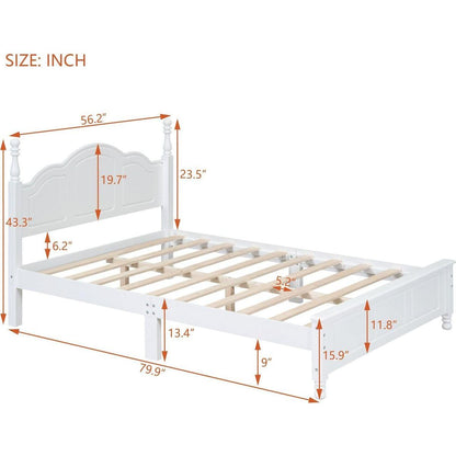 Full Size Wood Platform Bed Frame,Retro Style Platform Bed with Wooden Slat Support,White