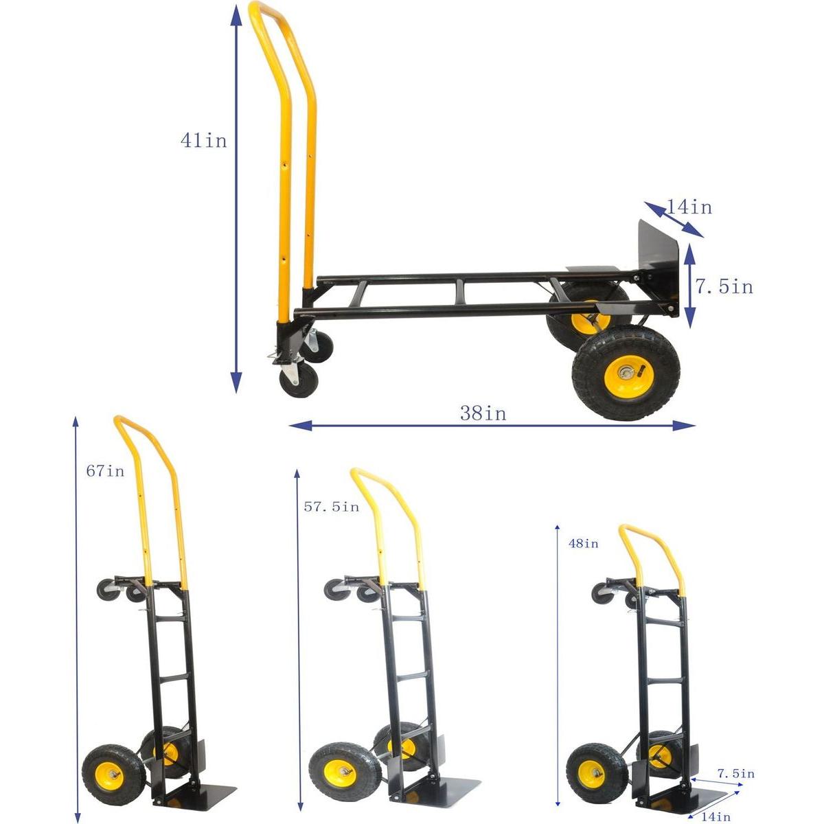 HT1006BK-YL Hand Truck Dual Purpose 2 Wheel Dolly Cart and 4 Wheel Push Cart with Swivel Wheels 330 Lbs Capacity Heavy Duty Platform Cart for Moving/Warehouse/Garden/Grocery