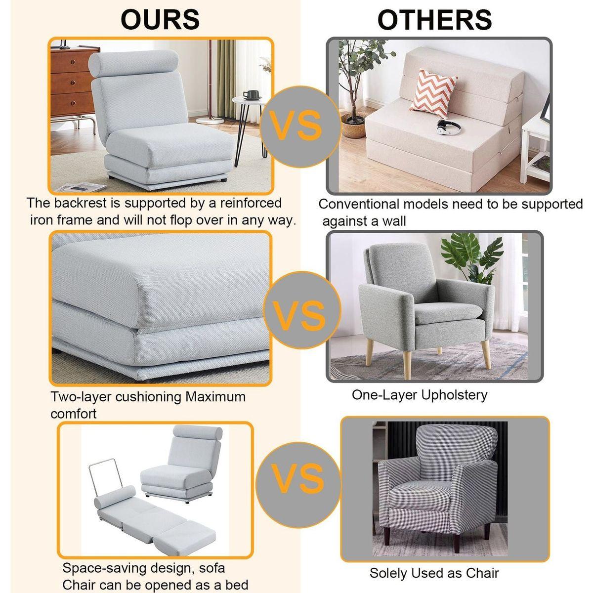 Single Sofa Chair Foldable Single Sofa Bed with Pillow,Portable Foldable Sofa Bed,Leisure Sofa Chair,Easy to Store,Made of Breathable and Wearable Linen