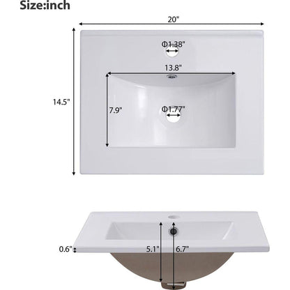 20 Inch Modern Small Bathroom Vanity Cabinet With Ceramic Basin- 20x15.5x33.3 Inches,Ample Storage,1 Soft-Close Door