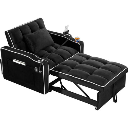Convertible Sleeper Chair Sofa Bed Adjustable Pull Out Sleeper Chair Bed Multi-Pockets Folding Sofa Bed for Living Room Bedroom Small Space,3-in-1 Sofa Bed, (Black)