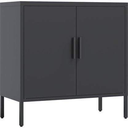 Metal Storage Cabinet with 2 Doors and 2 Adjustable Shelves, Steel Lockable Garage Storage Cabinet, Metal File Cabinet for Home Office School Gym, Black
