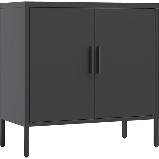 Metal Storage Cabinet with 2 Doors and 2 Adjustable Shelves, Steel Lockable Garage Storage Cabinet, Metal File Cabinet for Home Office School Gym, Black