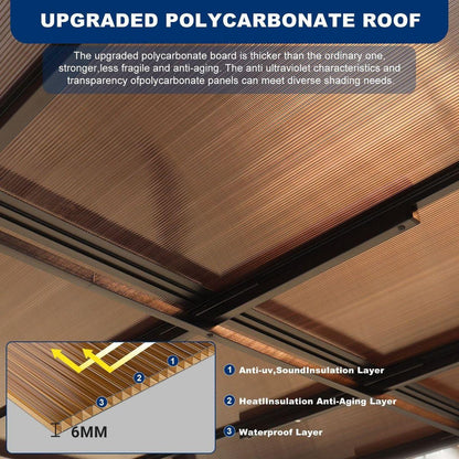 10' x 12' Outdoor Pergola Gazebo,Wall-Mounted Lean to Metal Awning Gazebo with Roof,Large Heavy Duty for Patio,Decks,Backyard