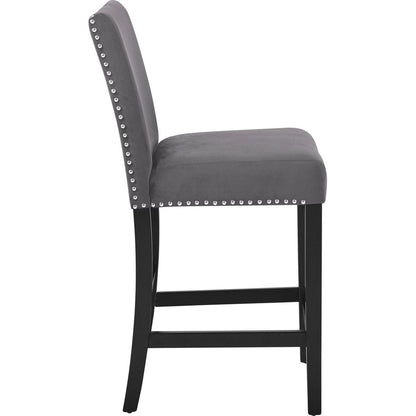 Cobre Contemporary Velvet Counter Stool with Nailhead Trim, Set of 2, Gray