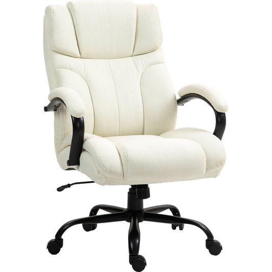 Vinsetto 500lbs Big and Tall Office Chair with Wide Seat, Executive Computer Chair with Adjustable Height, Swivel Wheels and Linen Finish, Cream White